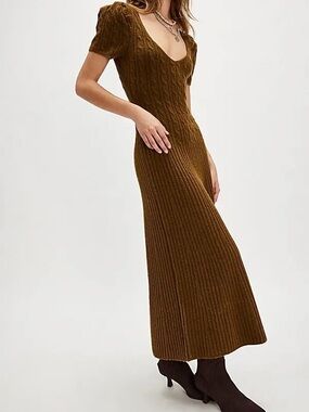 Free People Fitted Cable-Knit Maxi Dress in Brown
